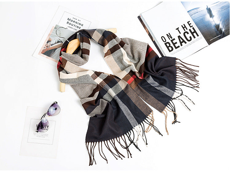 All-match Simple Men's Plaid Warm Scarf