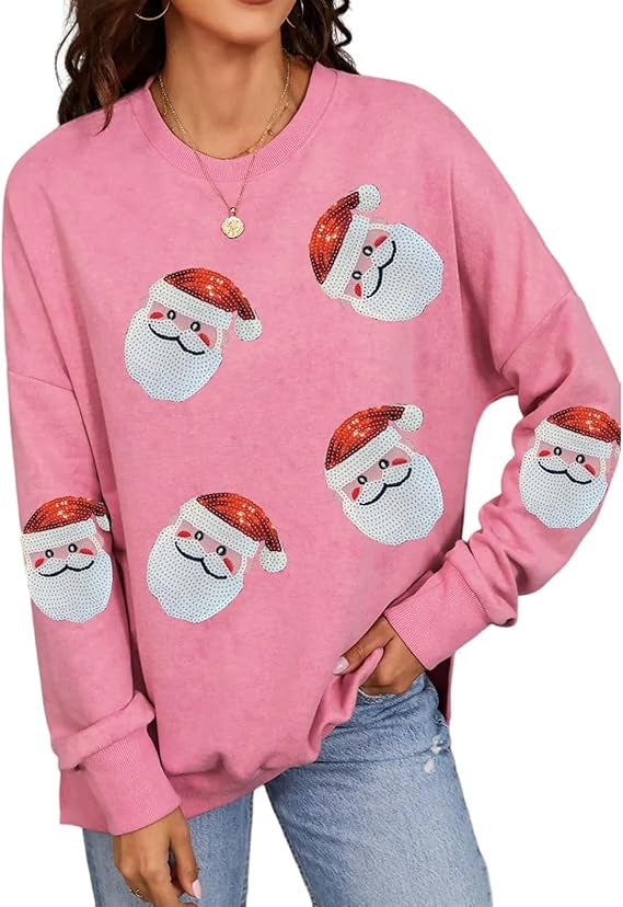 Santa Claus Sequins Festival Casual Long Sleeve Sweatshirt - globaltradeleader
