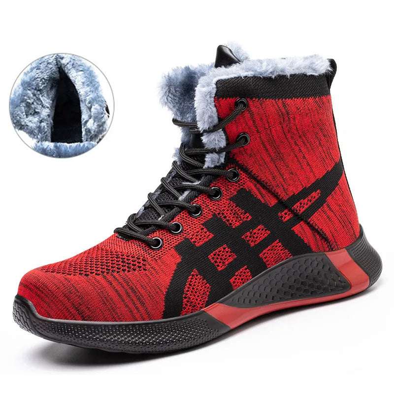 Winter Plush Boots Men Labor Protection Anti-smash Anti-puncture Work Shoes Warm Thickened Breathable Lace-up Safety Shoes - globaltradeleader