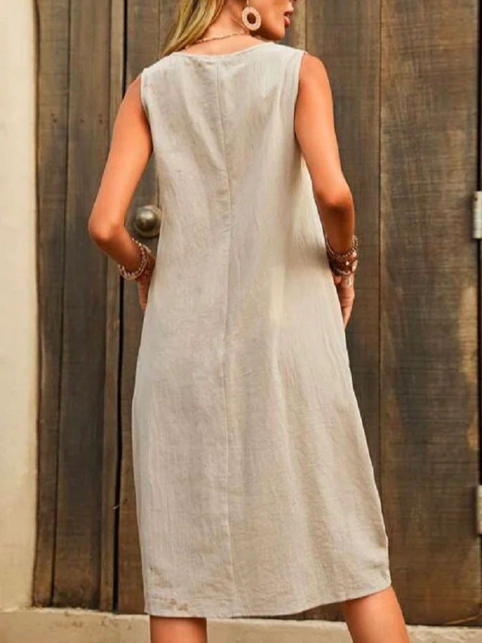 Sleeveless U-neck Dress With Pockets Design Casual Solid Color Loose Dresses Summer Fashion Womens Clothing - globaltradeleader