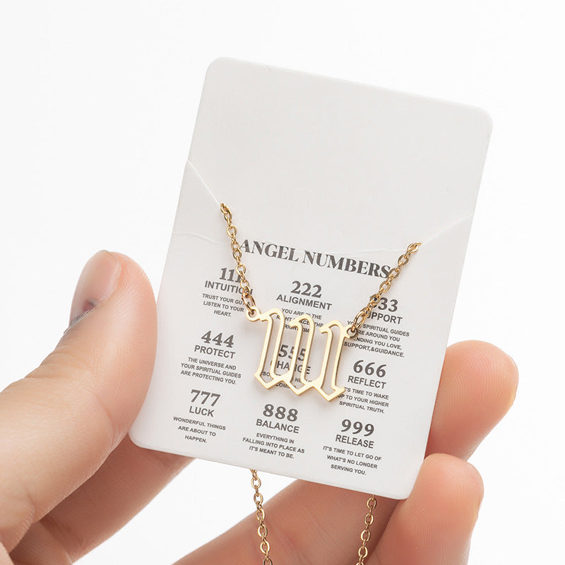 2025 Women's New Angel Lucky Digital Pendant Necklace Fashion 000-999 Stainless Steel Vintage Necklace - globaltradeleader