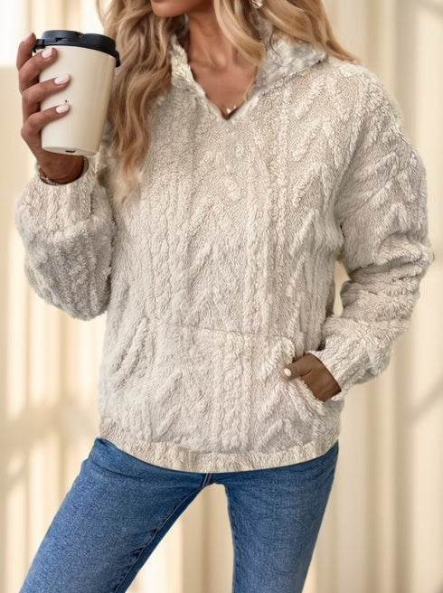 Olid Teddy Bear Textured Hoodie Casual Long Sleeve Kangaroo Pocket Hoodie Sweatshirt - globaltradeleader