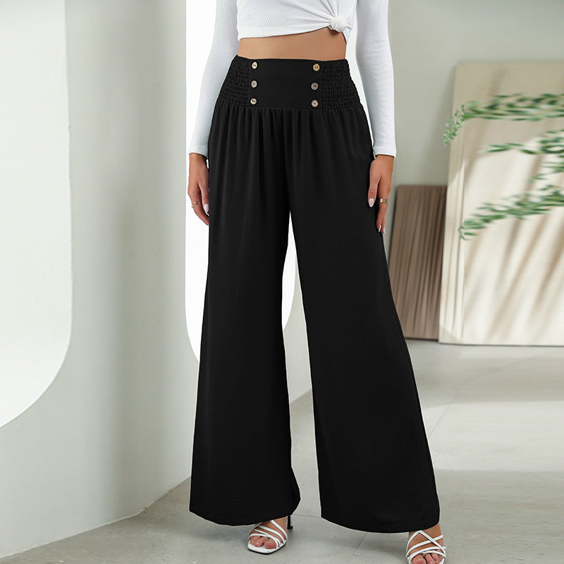 Fashion Straight Wide Leg Pants Elastic High Waist Casual Trousers For Women - globaltradeleader