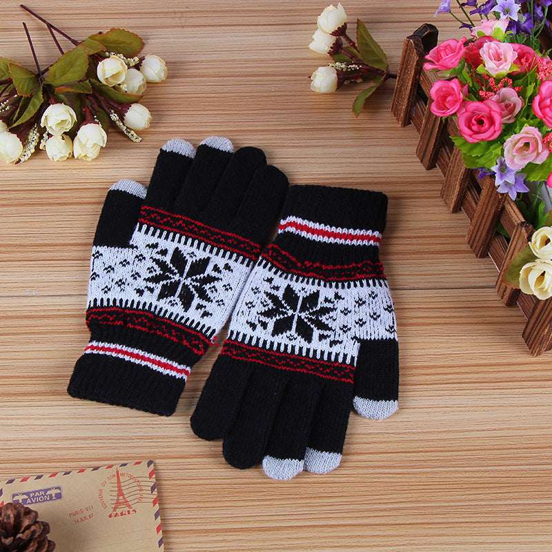 Printed Mobile Phone Touch Screen Knitted Gloves Winter Thicken Thermal Gloves - globaltradeleader