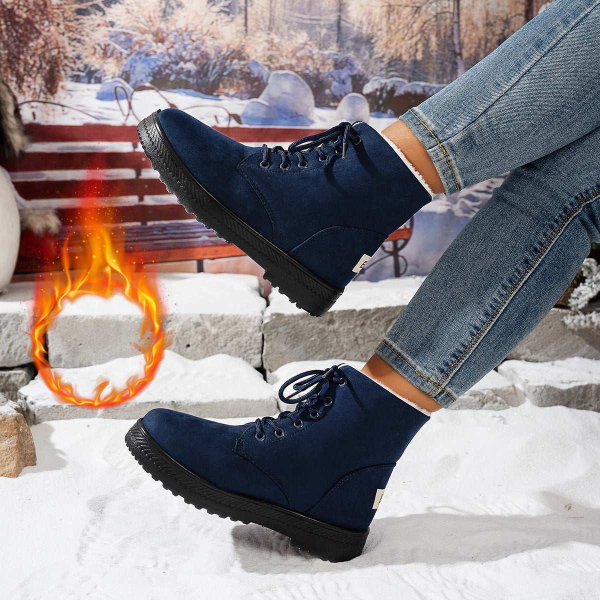 Women's Lightweight Non-slip Lace-up Thickened Warm Snow Boots - globaltradeleader