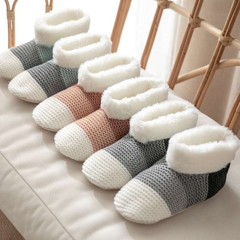 Women's Color-matching Knitted Plush Floor Socks Home Indoor Warm Non-slip Carpet Socks Winter Fashion - globaltradeleader