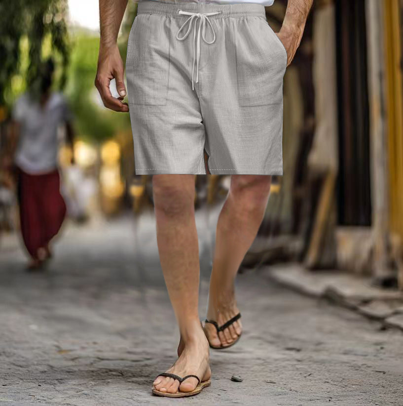 Men's Cotton Linen Multi-pocket Drawstring Leisure Beach Shorts - globaltradeleader