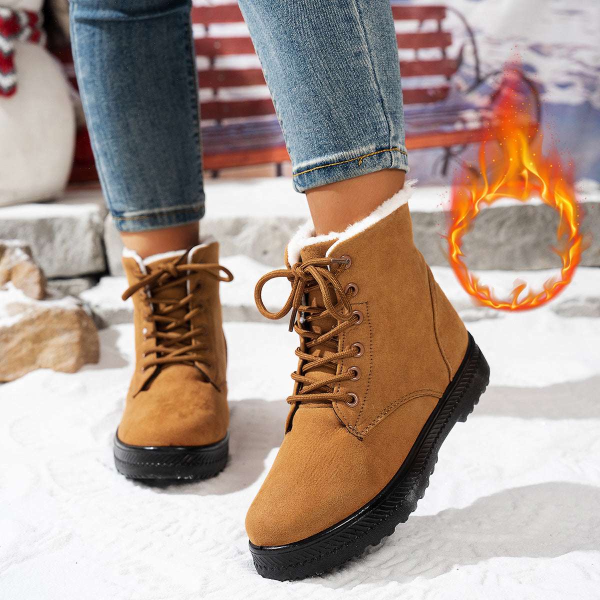 Women's Lightweight Non-slip Lace-up Thickened Warm Snow Boots - globaltradeleader