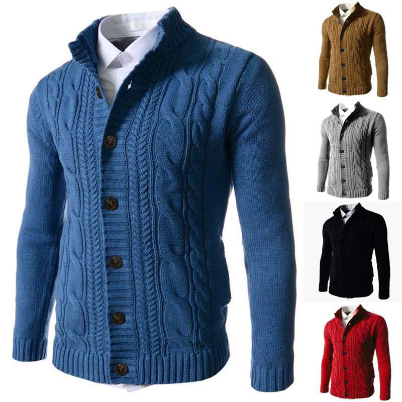 Men's Stand Collar Sweater Knit Button Cardigan Tops Men's Clothing - globaltradeleader