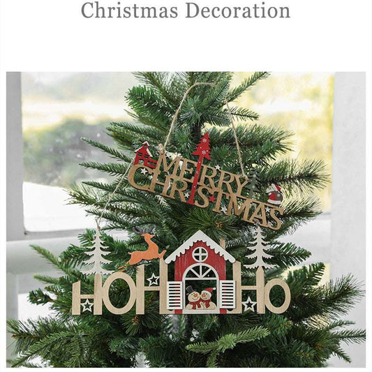 Christmas English Alphabet Card Snowman Elk Wooden Pendant