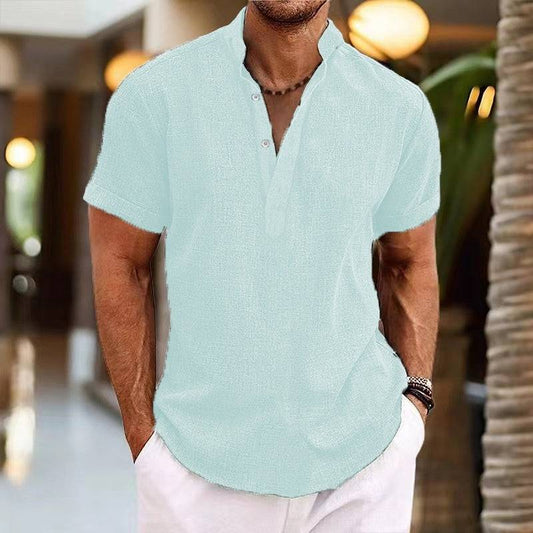Summer Men's Retro Short Sleeve Stand Collar Top - globaltradeleader