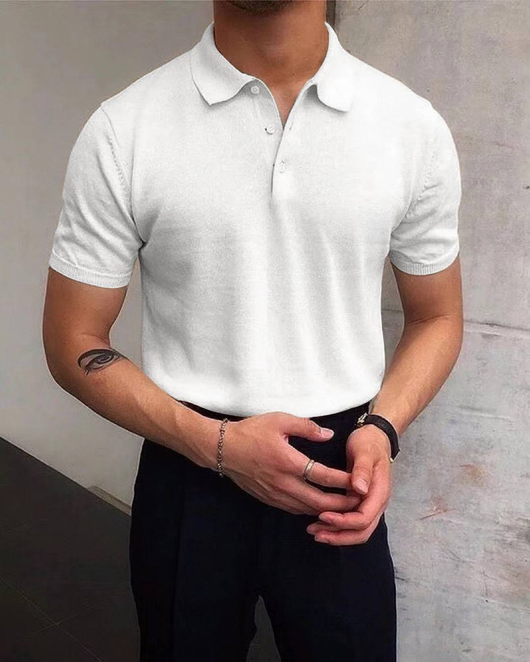 Men's Summer Lapels T-shirt Solid Color Casual - globaltradeleader