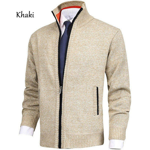 Men's Solid Color Stand Collar Cardigan Sweaters Coat - globaltradeleader