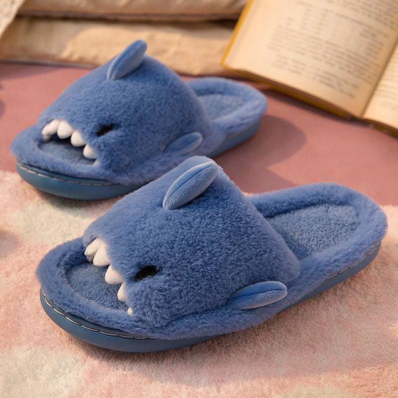 Shark Slippers Fluffy Slippers For Women Couple House Shoes Winter - globaltradeleader