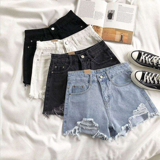 Denim Shorts Women's High Waist Loose Hole Wide Leg - globaltradeleader