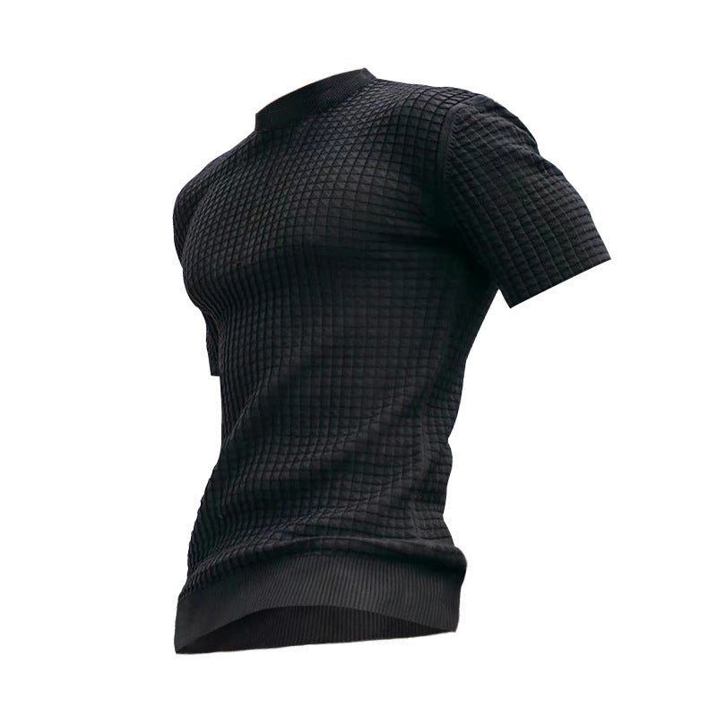 Men's Small Checkered Round Neck Casual Fashion Top