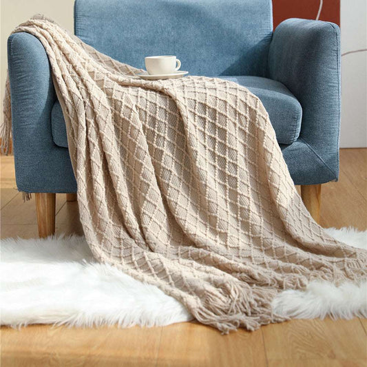 Simple Knitted Shawl Blanket Tassel Bed End
