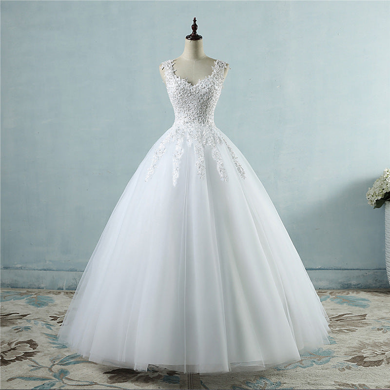 High Waist Wedding Dress With Deep V-neck - globaltradeleader