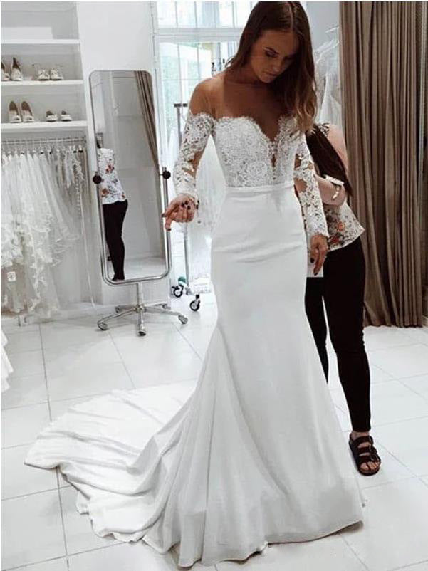 Fashion One Shoulder Lace Long Sleeve Dress Mopping Wedding Dress - globaltradeleader