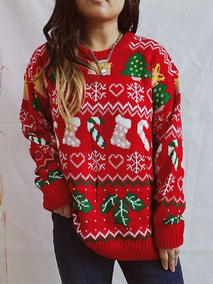 Women's Stylish Loose Round Neck Long-sleeved Sweater - globaltradeleader