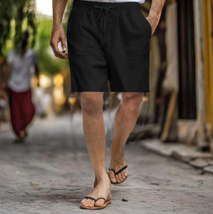 Men's Cotton Linen Multi-pocket Drawstring Leisure Beach Shorts - globaltradeleader