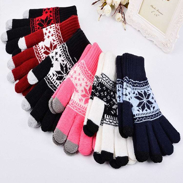Printed Mobile Phone Touch Screen Knitted Gloves Winter Thicken Thermal Gloves - globaltradeleader