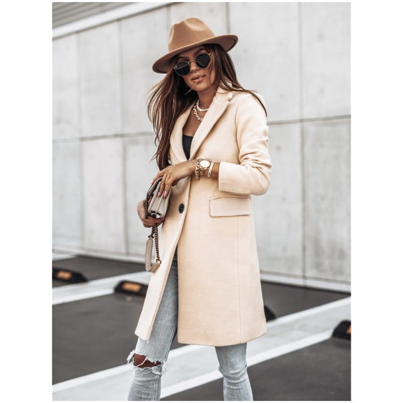 Simplicity Long Sleeve Button Woolen Coat Overcoat - globaltradeleader