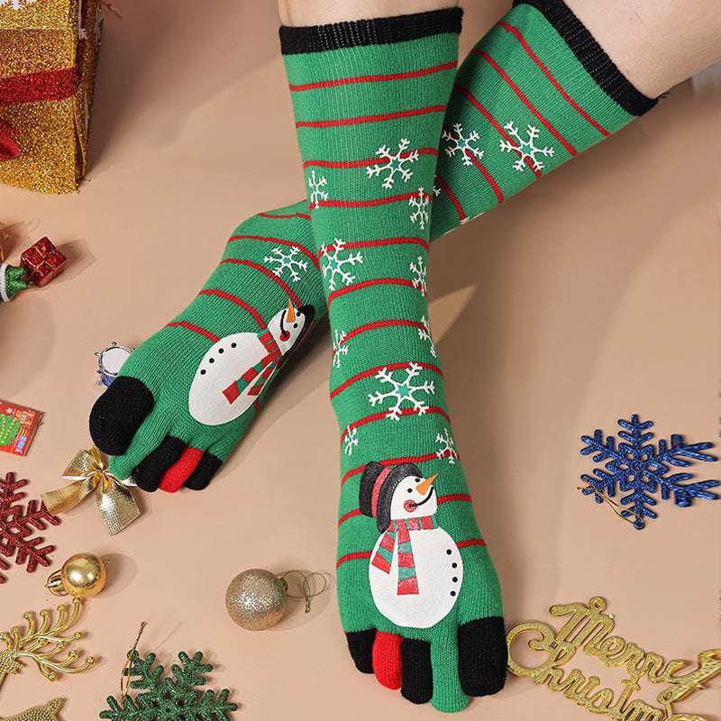 Cute Christmas Five-finger Socks Winter Elastic Sweat-absorbent Split-toe Socks For Women - globaltradeleader