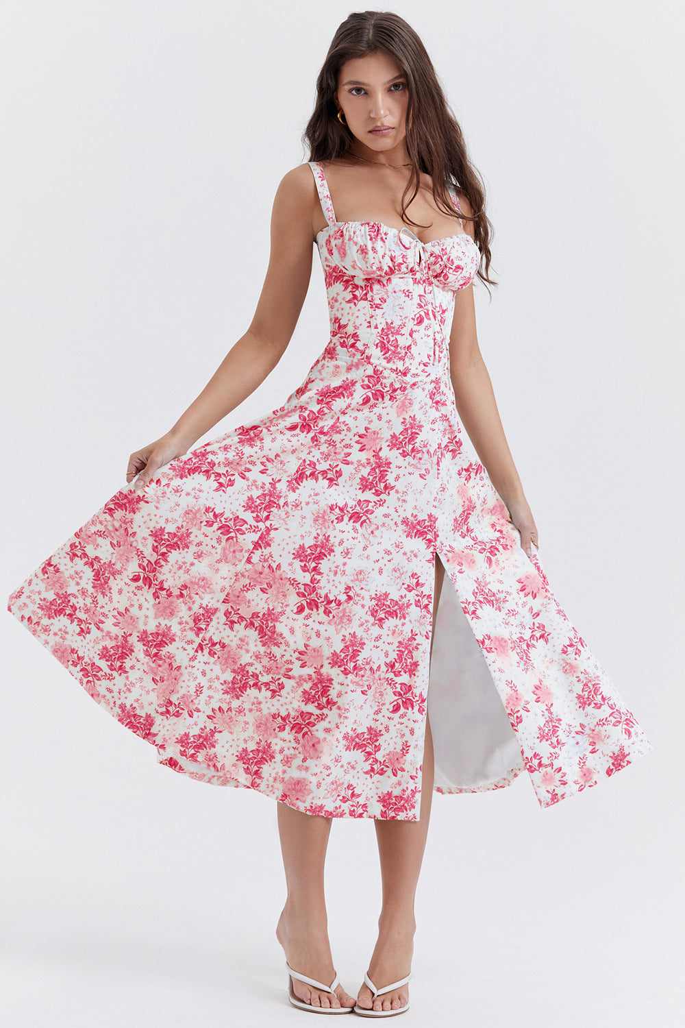 New Women's Floral Print Dress With Straps - globaltradeleader