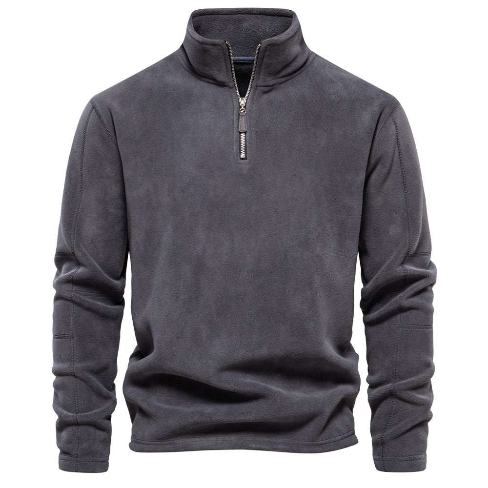 Fashion Personality Stand-collar Zippered Sweatshirt With Fleece Winter Casual Pullover Top Men's Clothing - globaltradeleader