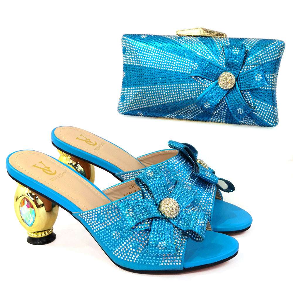 Evening Clutch Bag With Thick Heels And High Heeled Sandals - globaltradeleader