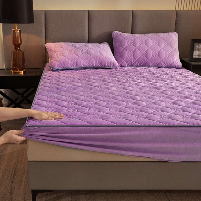 Thick Coral Fleece Quilted Fitted Sheet Single Piece - globaltradeleader
