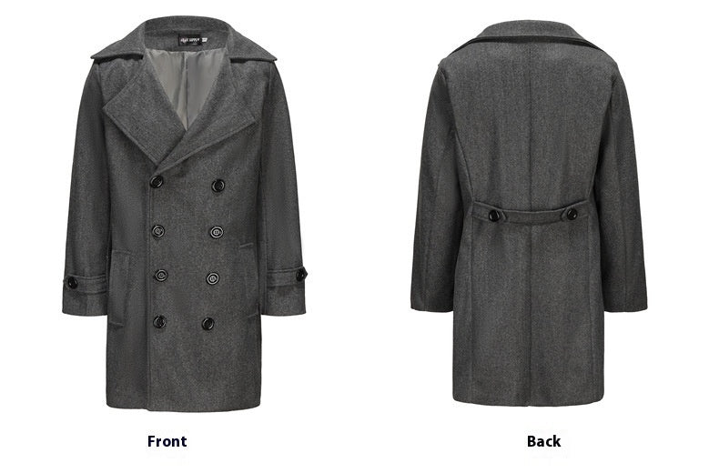 Mid-length Double-breasted Men's Slim-fit Woolen Coat - globaltradeleader