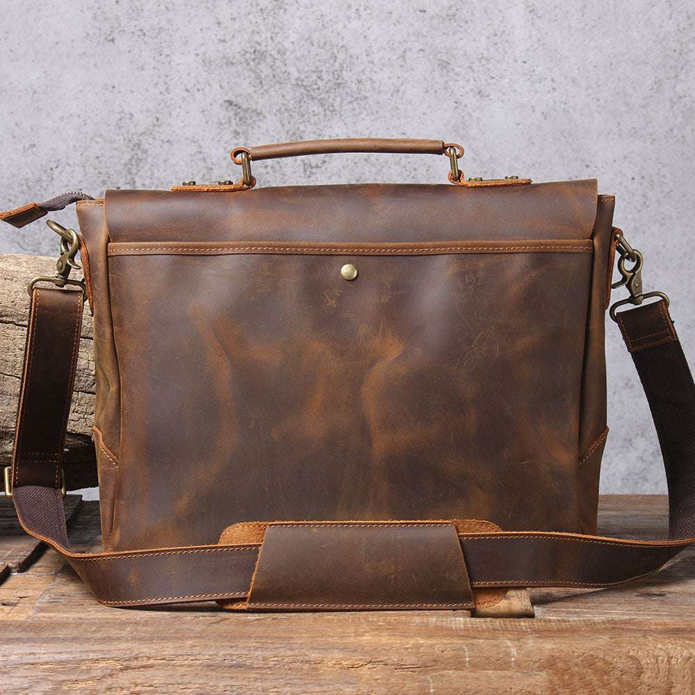 Retro Cowhide Men's Portable Briefcase Shoulder Computer Bag