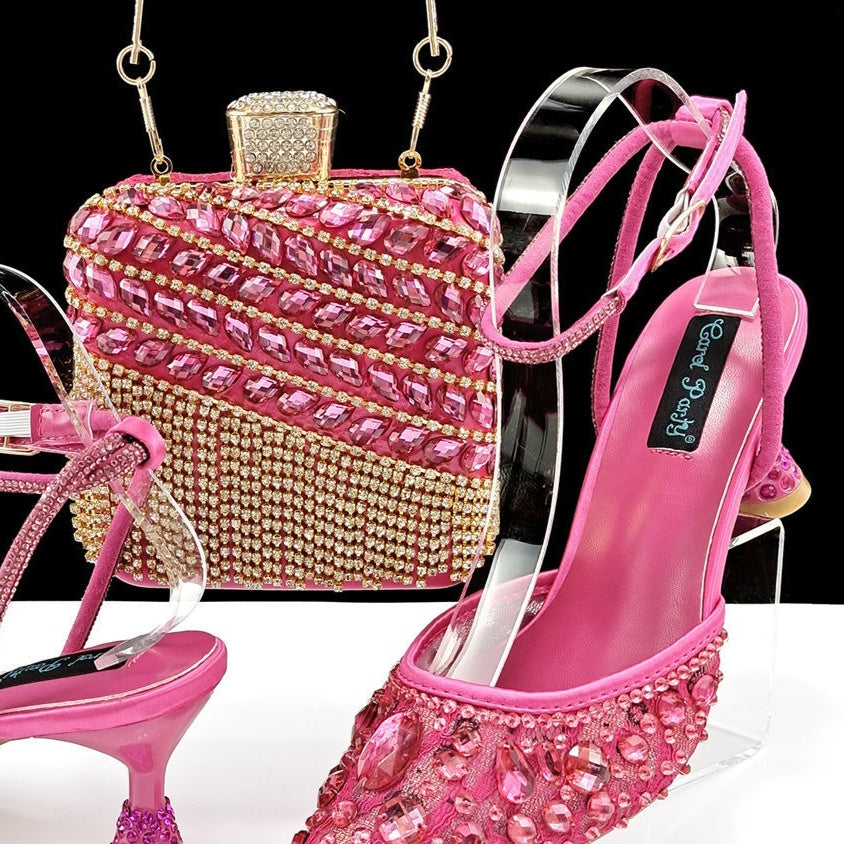 Large Rhinestone High Heel Sandals Three-dimensional Tassel Handbag Set - globaltradeleader