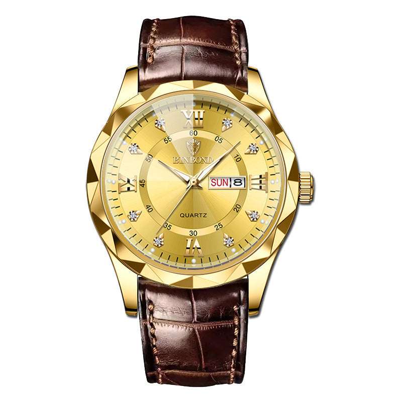 Genuine Leather Men's Waterproof Leisure Fashion Business Men's Student Quartz Watch - globaltradeleader