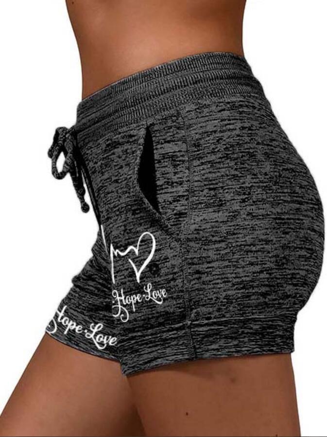 European And American Ladies Faith Hope Love Printed Lace-up Shorts - globaltradeleader