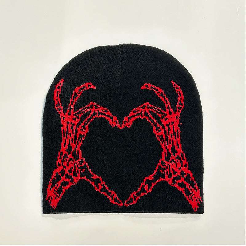 Heart-shaped Skull Hand-held Flower Knitted Wool Hat - globaltradeleader