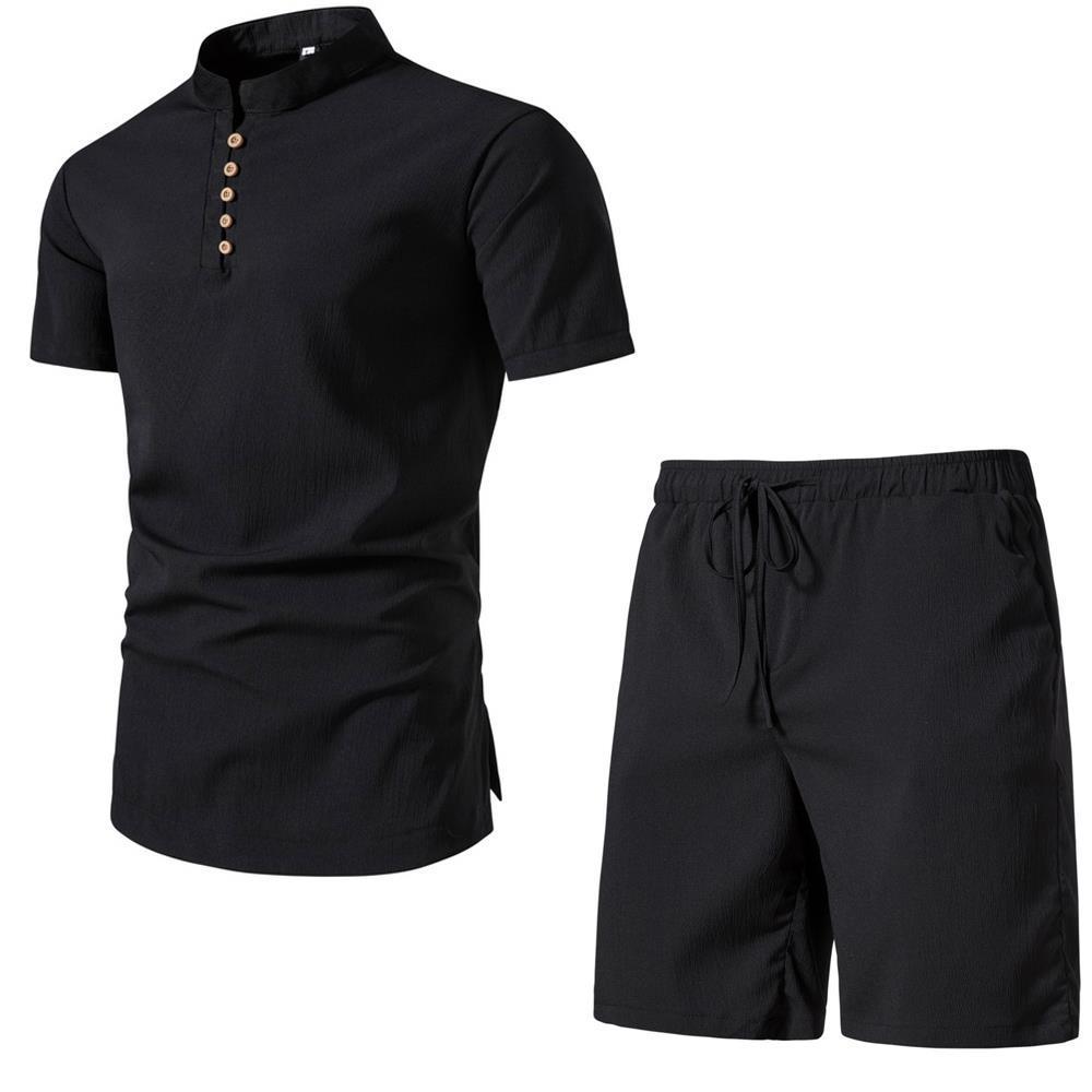 Men's Solid Color Short Sleeve Two-piece Chinese Style - globaltradeleader