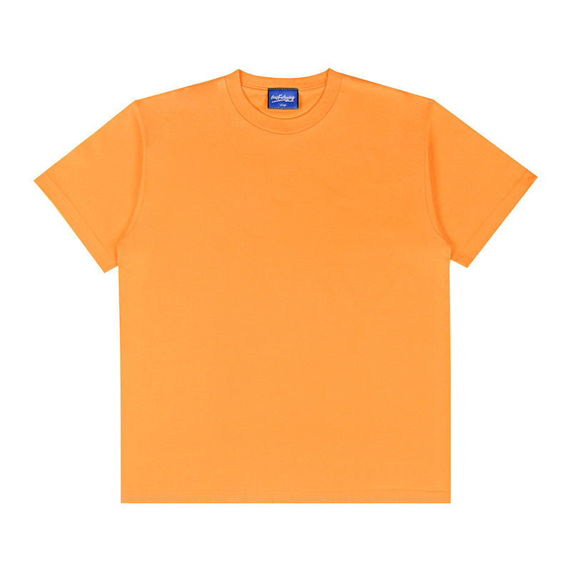 Heavy American High Street Solid Color Loose Shoulder Cotton Round Neck T-shirt - globaltradeleader