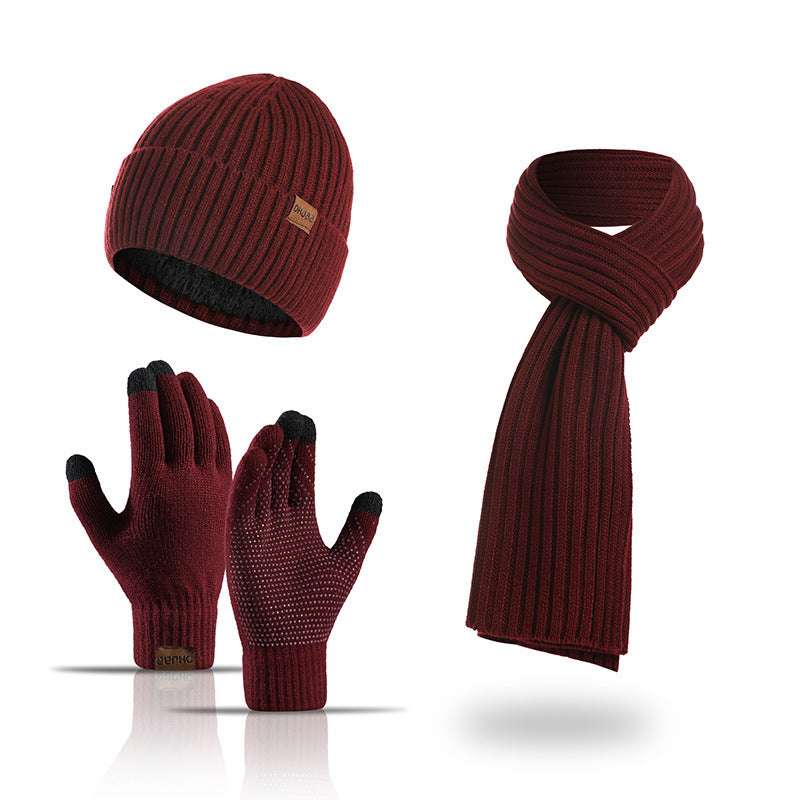 Winter Solid Color Scarf Hat Gloves Knitted Three-piece Suit - globaltradeleader