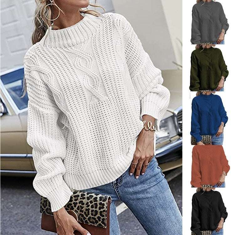 Long Sleeve Mid Collar Slim Bottoming Shirt Round Neck Pullover Sweater - globaltradeleader