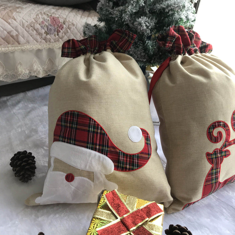 Christmas Gift Old Man Elk Ribbon Drawstring Bag Candy Bag