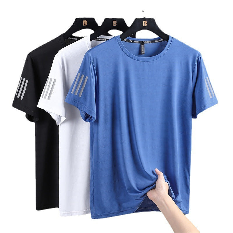 Large Size Ice Silk Short Sleeve T-shirt Quick Drying Clothes Summer Thin - globaltradeleader