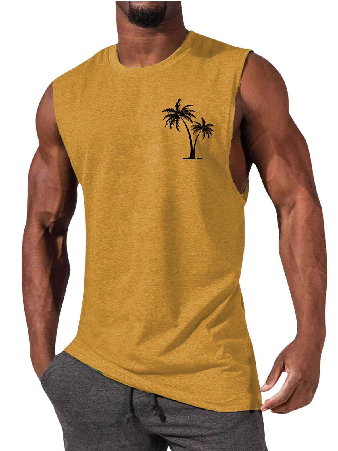 Coconut Tree Embroidery Vest Summer Beach Tank Tops Workout Muscle Men Sports Fitness T-shirt - globaltradeleader