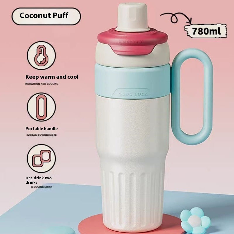 780ml Gradient Double Drink Thermal Cup Stainless Steel With Lid Coffee Cup Thermos Large Capacity Straw Cup For Male And Female - globaltradeleader