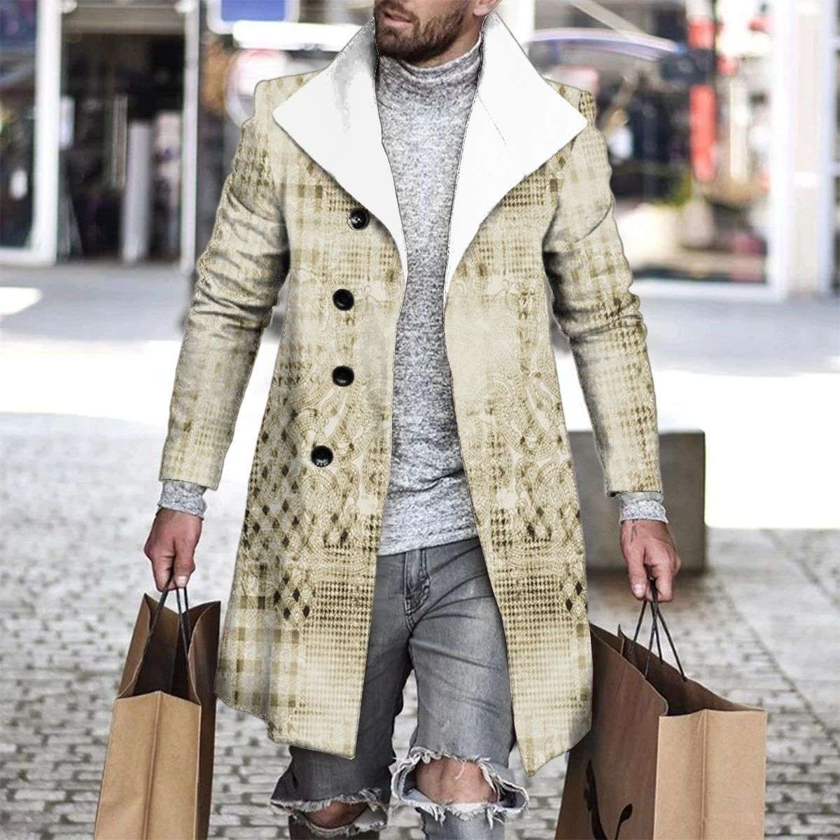 3D Digital Printing Men's Woolen Lapel Jacket - globaltradeleader