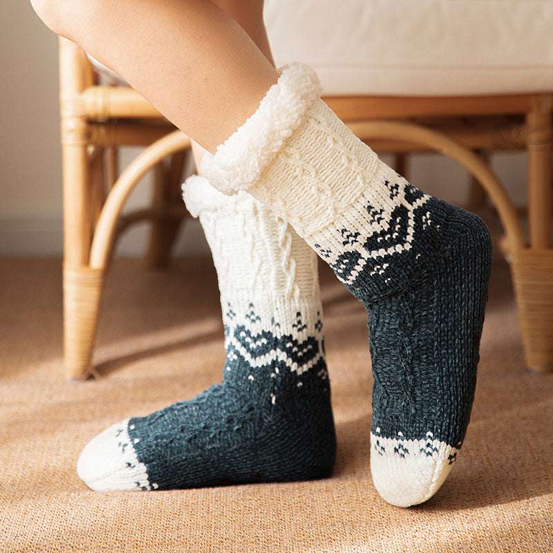Love Knitted Plush Floor Socks Winter Warm Non-slip Carpet Socks Christmas Home Women - globaltradeleader