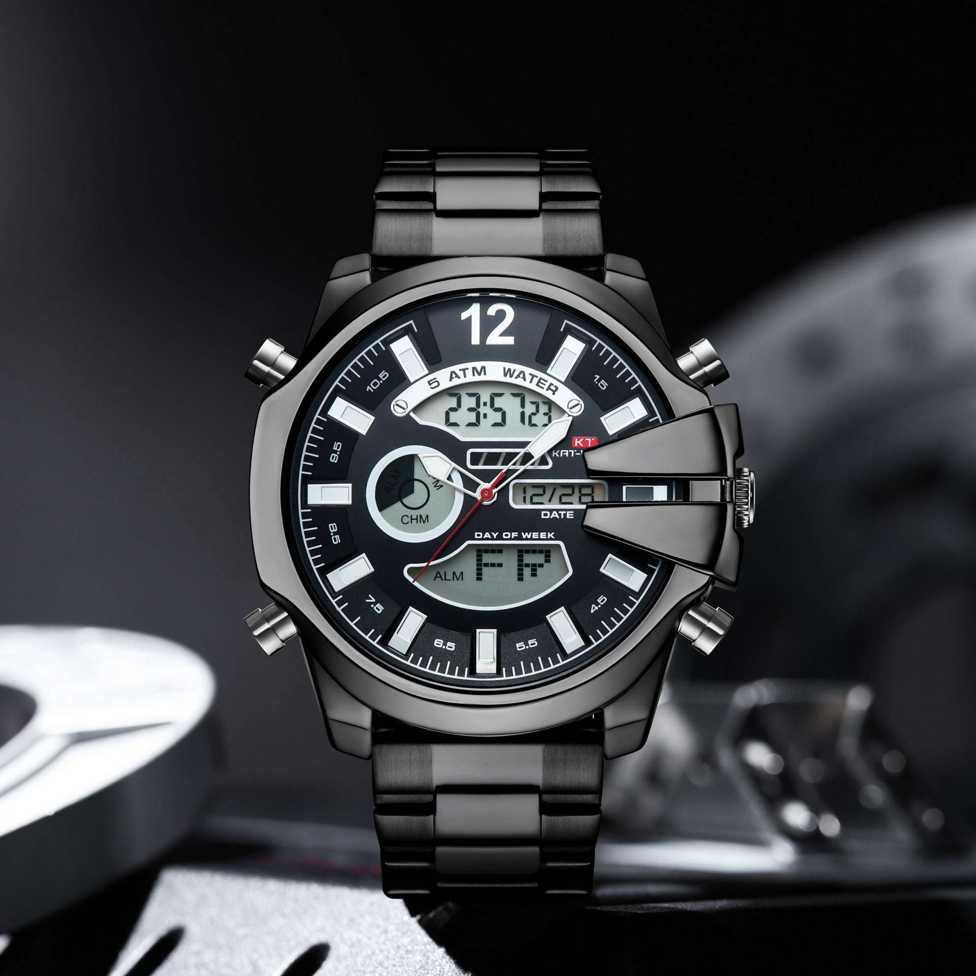 New Men's Double Display Alarm Clock Led Sports Steel Watch Waterproof - globaltradeleader