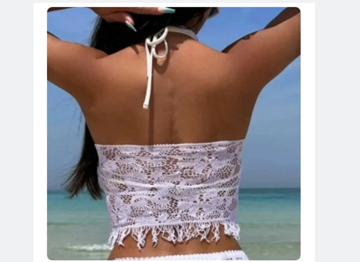 Women's Spring And Summer Beach Cover-up Tassel Skirt Lace Bikini Swimsuit Two-piece - globaltradeleader